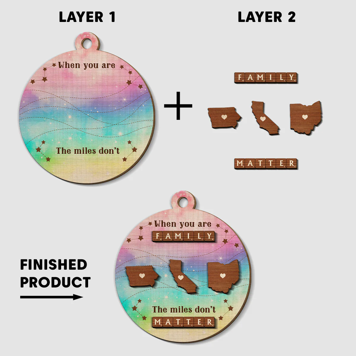 Miles Apart, But Hearts Always Together - Personalized Custom Freeshape 2-Layered Wood Ornament - Image 5