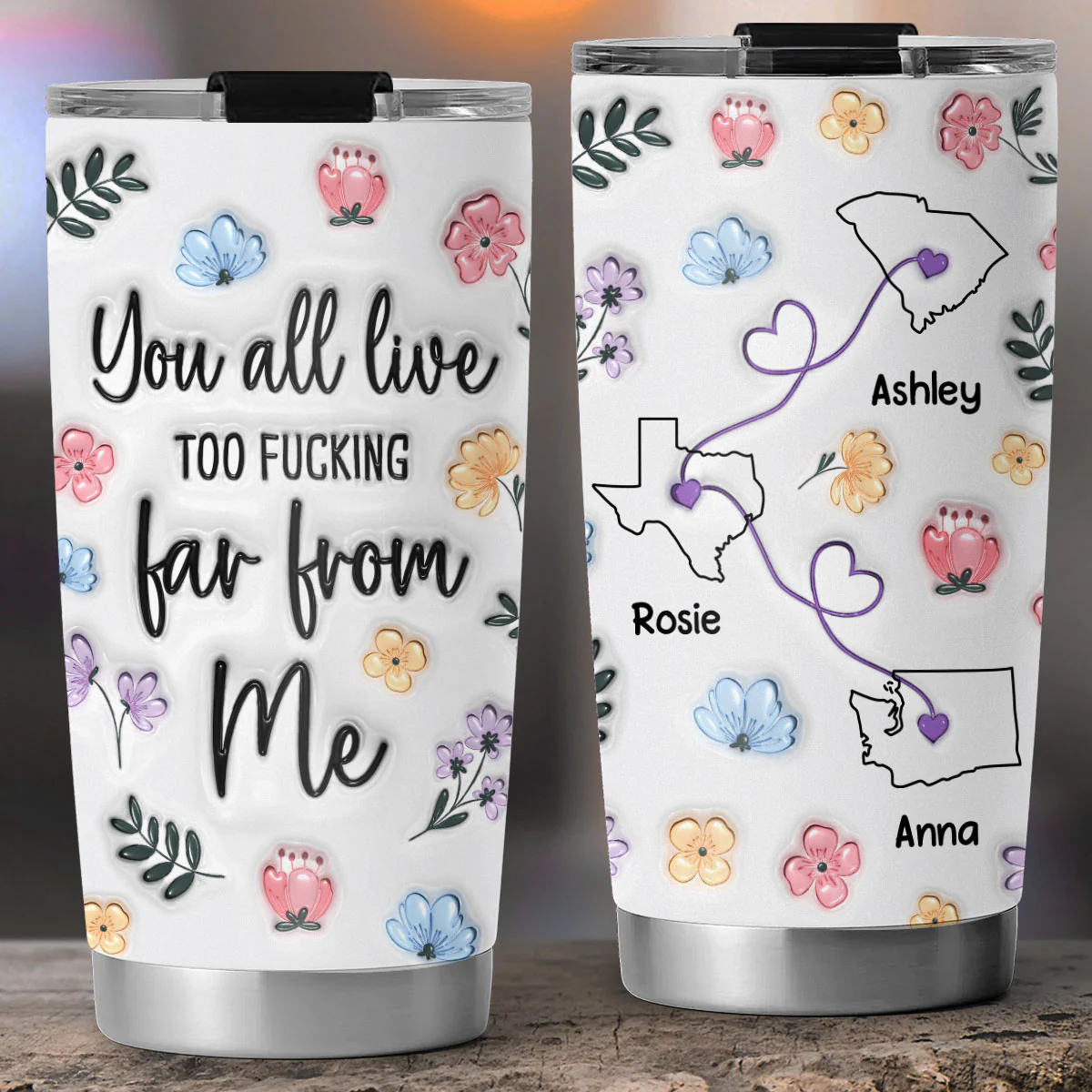 Miles Apart But Hearts Close - Personalized Custom 3D Inflated Effect Tumbler - Image 3