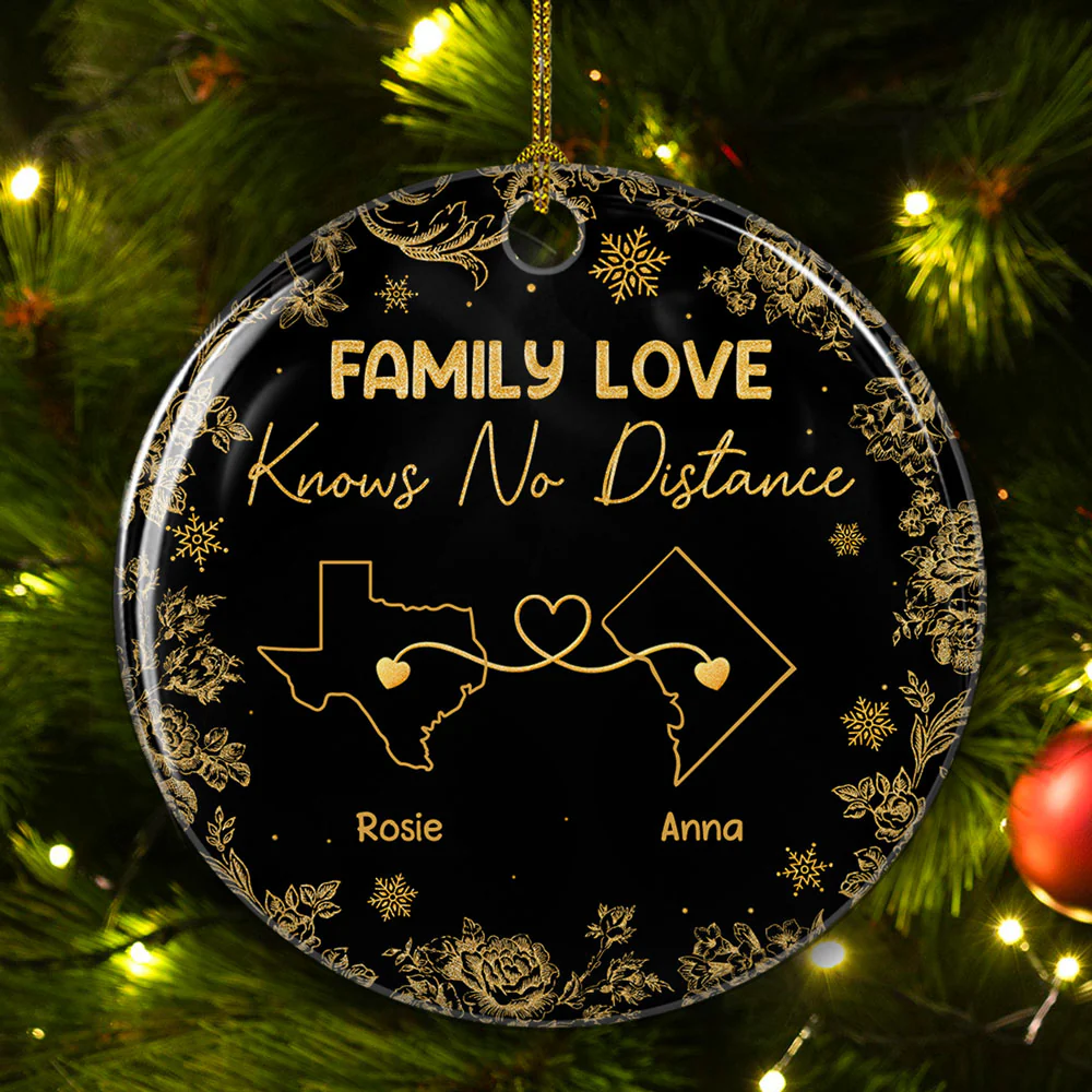 Miles Apart Close At Heart - Personalized Custom Ceramic Ornament - Image 3