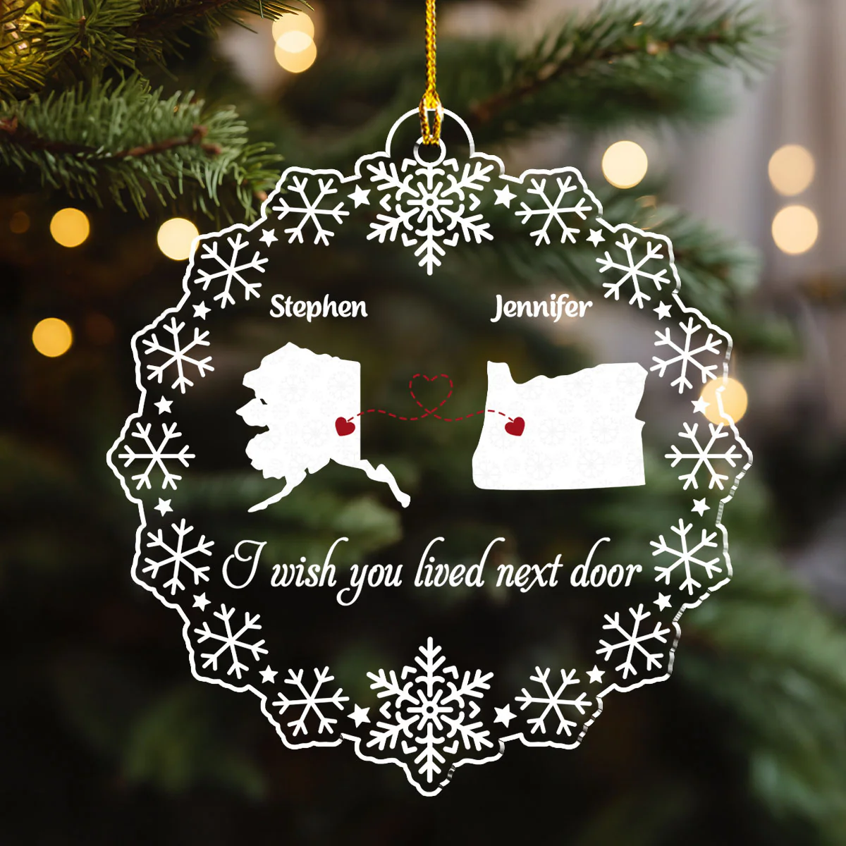 Miles Apart Hearts Together - Personalized Custom Acrylic Ornament - Image 3
