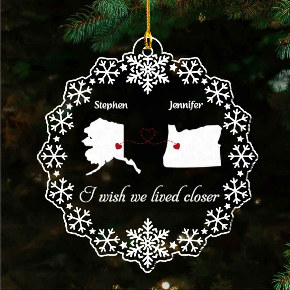Miles Apart Hearts Together - Personalized Custom Acrylic Ornament - Image 4
