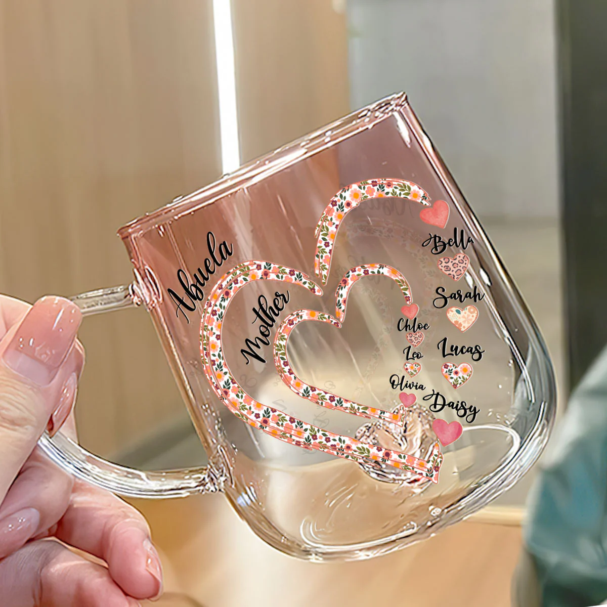 Mimi Heart - Personalized Custom Pink Gradient Glass Mug - Image 2