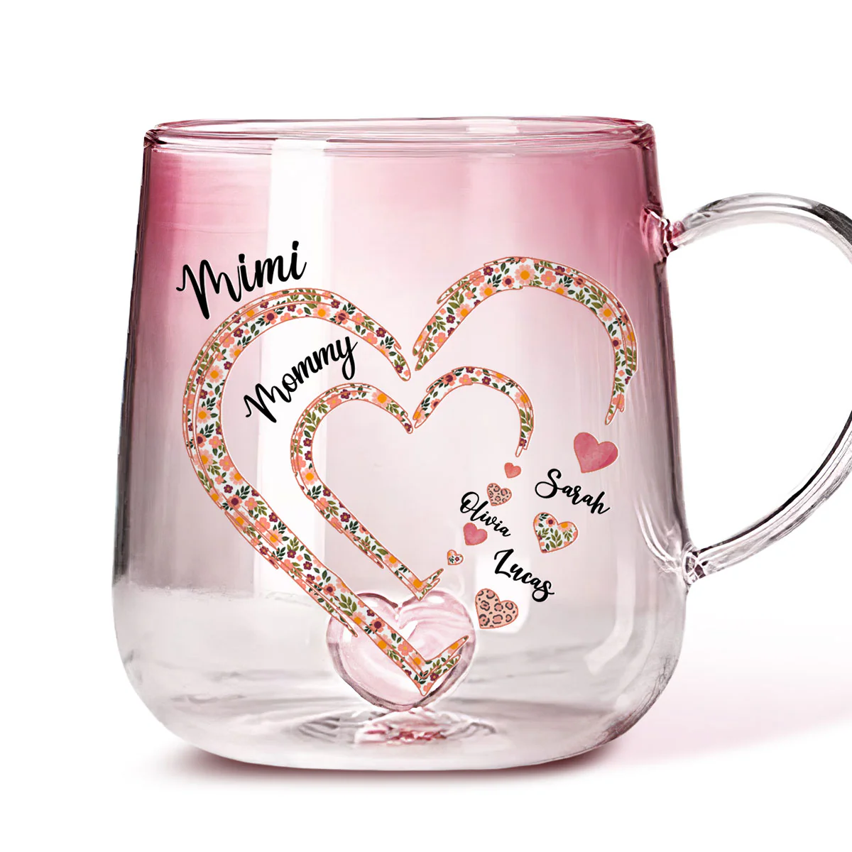 Mimi Heart - Personalized Custom Pink Gradient Glass Mug - Image 4