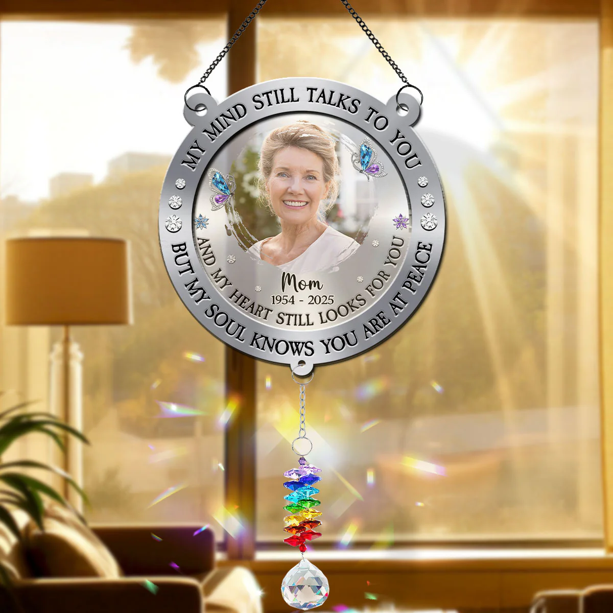 Mind Heart My Soul - Personalized Custom Suncatcher With Crystal Rainbow Charm - Image 3