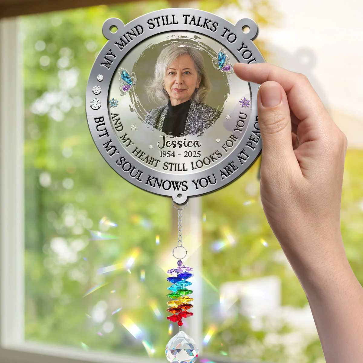Mind Heart My Soul - Personalized Custom Suncatcher With Crystal Rainbow Charm - Image 4