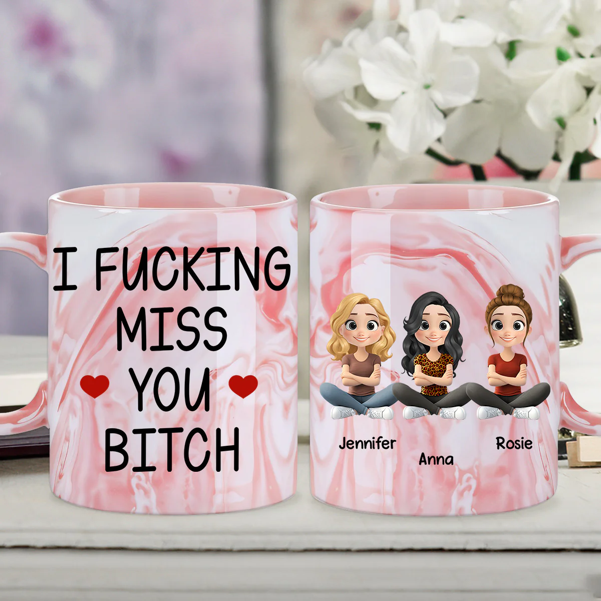 Miss You So - Personalized Custom Pink Marble Mug - Image 3