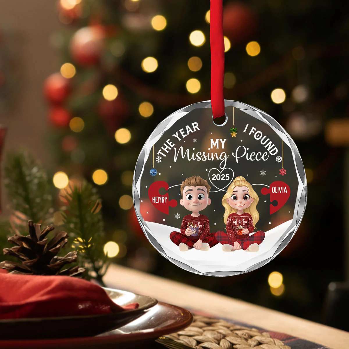 Missing Piece Was Found - Personalized Custom Glass Ornament - Image 2