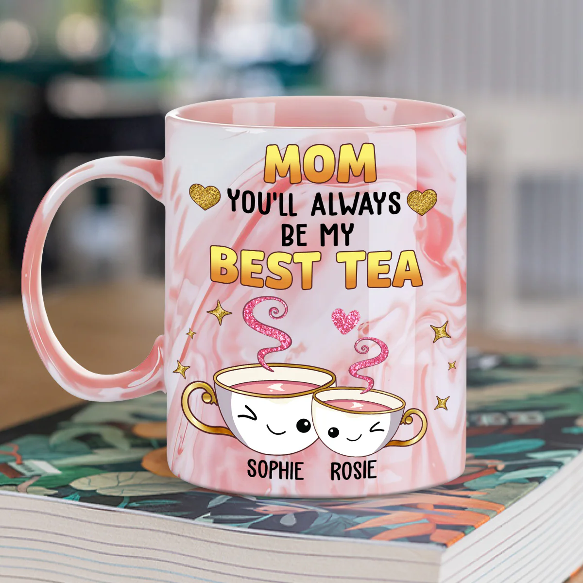 Mom Always Be My Best Tea Glitter - Personalized Custom Pink Marble Mug - Image 2