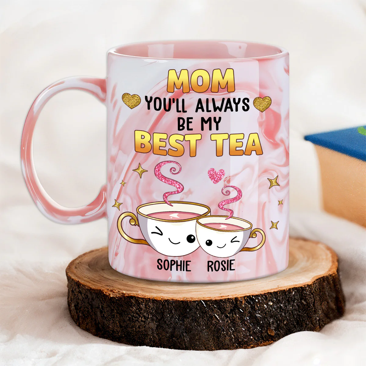 Mom Always Be My Best Tea Glitter - Personalized Custom Pink Marble Mug - Image 3