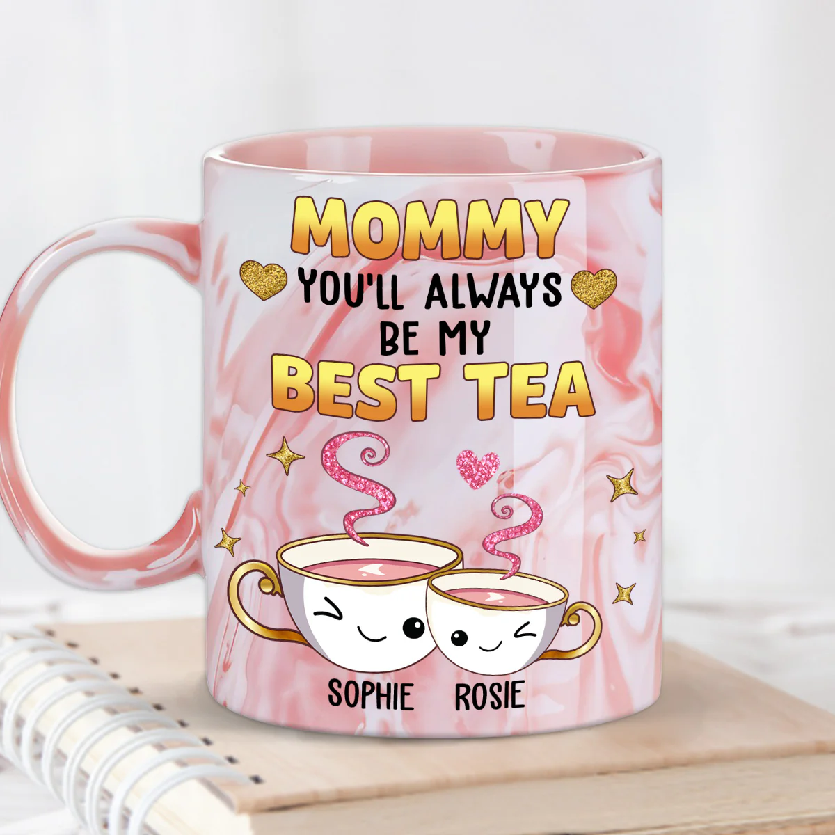 Mom Always Be My Best Tea Glitter - Personalized Custom Pink Marble Mug - Image 4