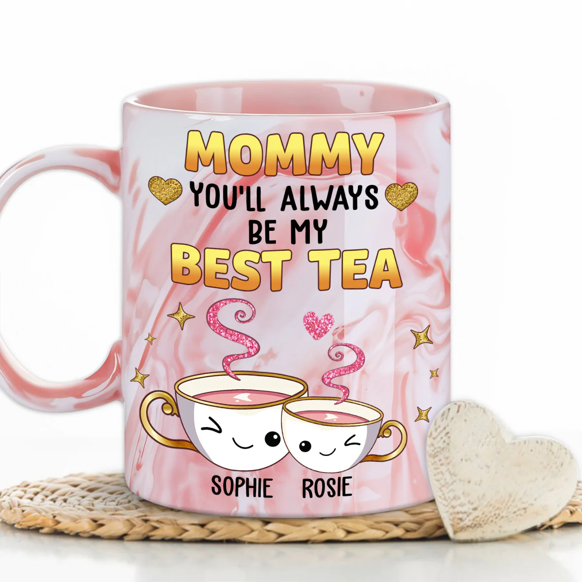 Mom Always Be My Best Tea Glitter - Personalized Custom Pink Marble Mug - Image 5