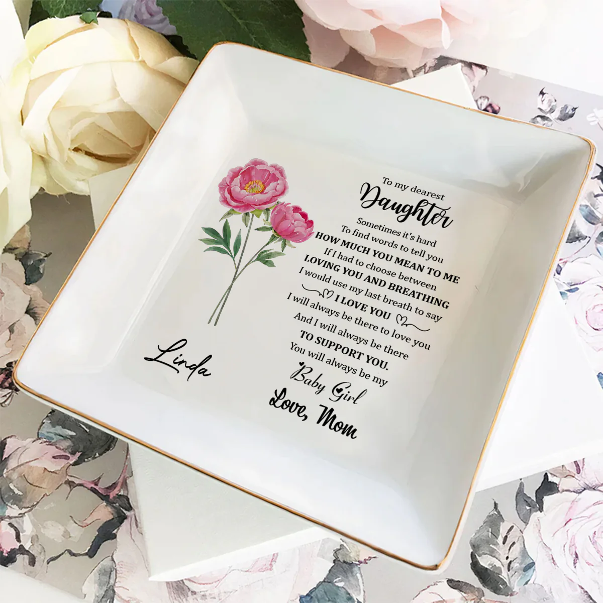 Mom Always Be There To Support Daughter - Personalized Custom Jewelry Dish - Image 2