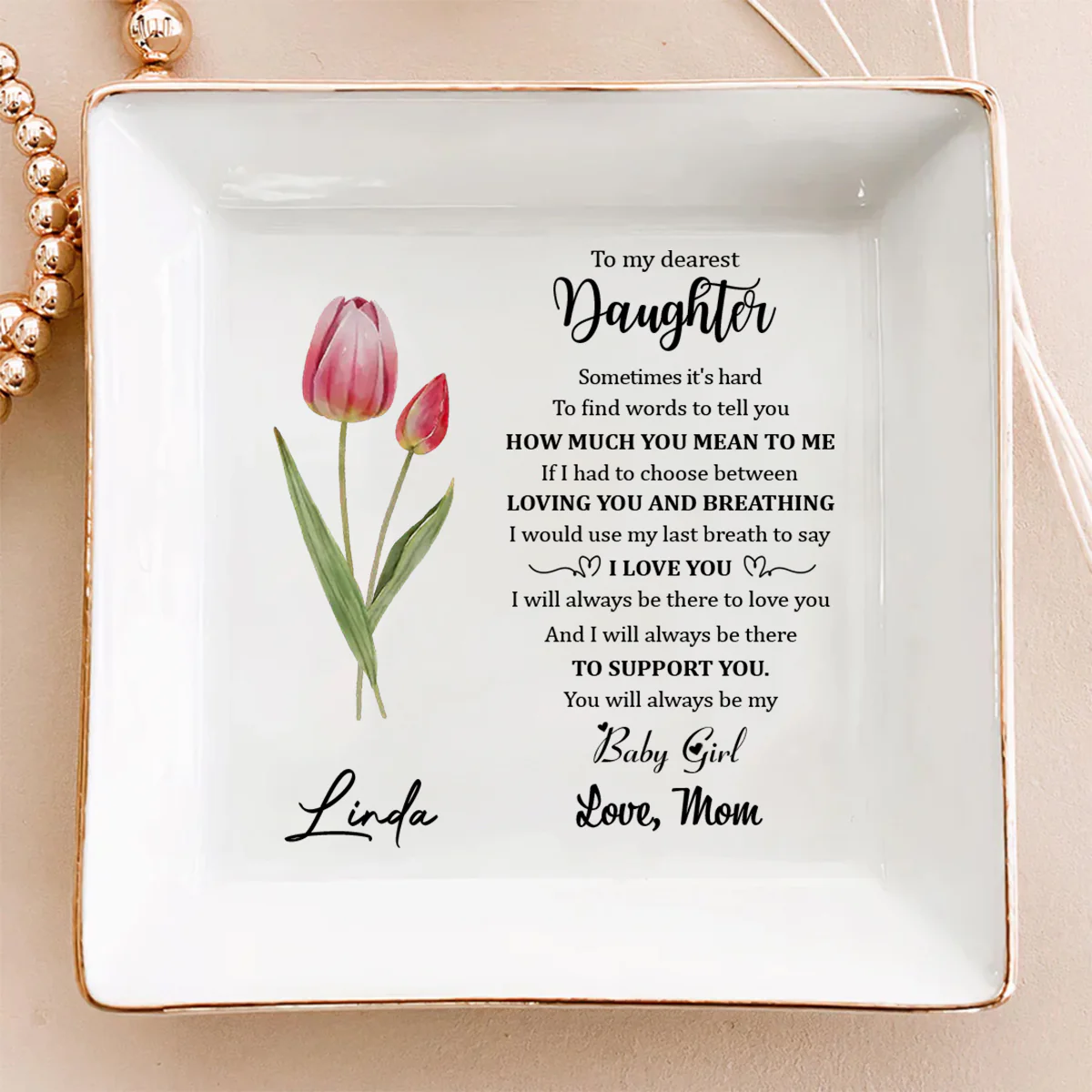 Mom Always Be There To Support Daughter - Personalized Custom Jewelry Dish - Image 4