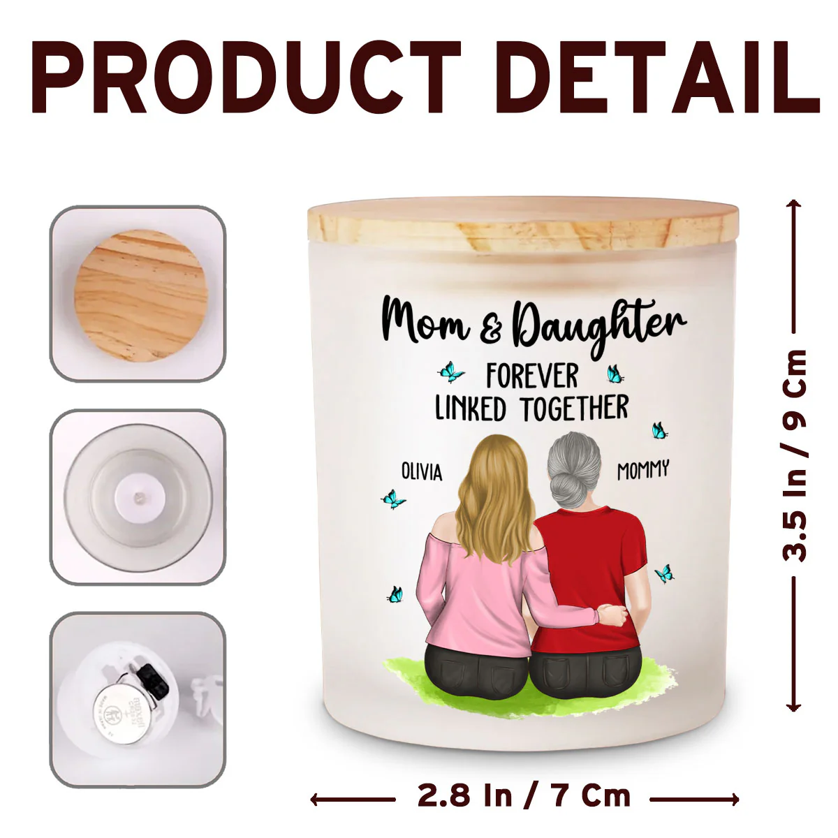 Mom And Children Forever Linked Together - Personalized Custom Glass Jar With LED Candle - Image 6