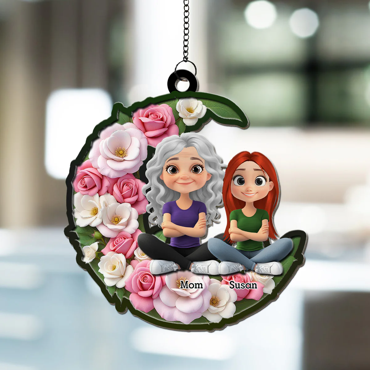 Mom And Children Sitting Together - Personalized Custom Suncatcher - Image 2