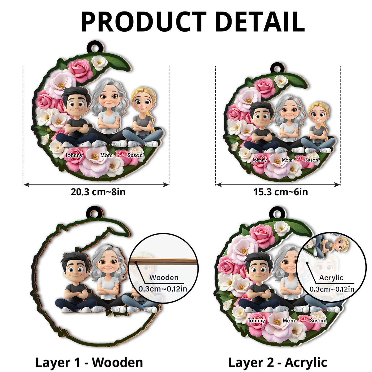 Mom And Children Sitting Together - Personalized Custom Suncatcher - Image 4