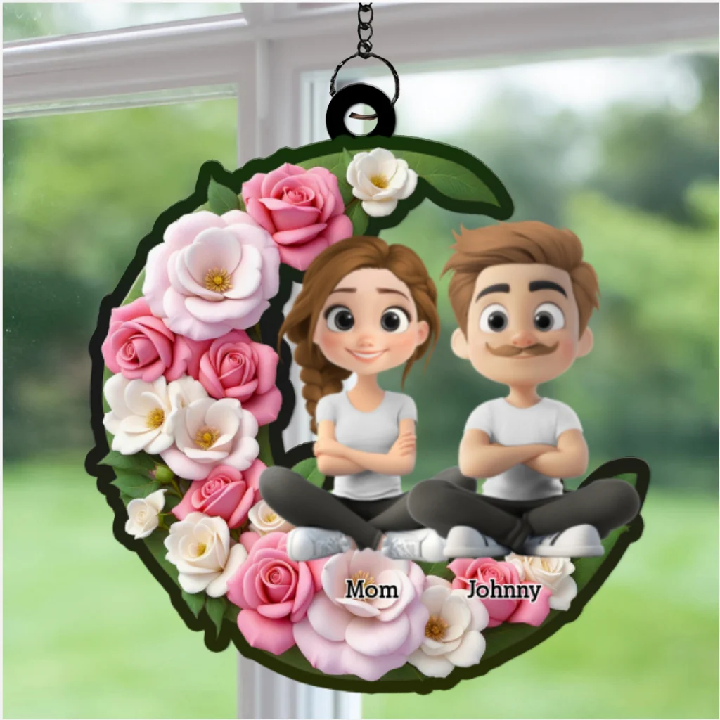 Mom And Children Sitting Together - Personalized Custom Suncatcher - Image 5