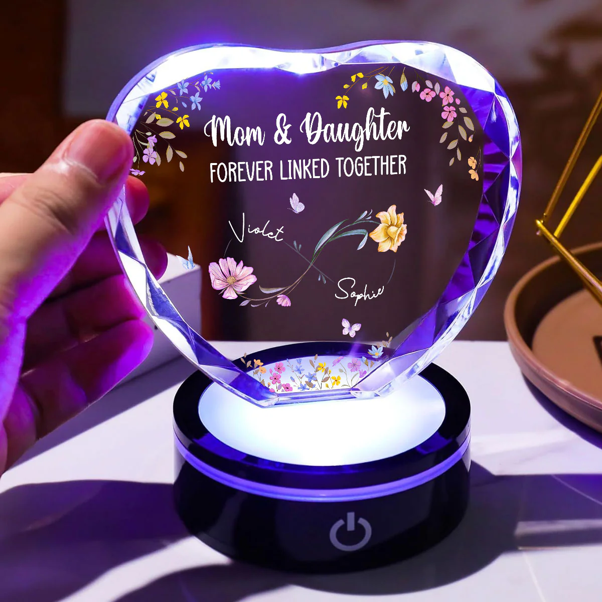 Mom And Daughter Forever Linked - Personalized Custom Crystal Led Light - Image 2