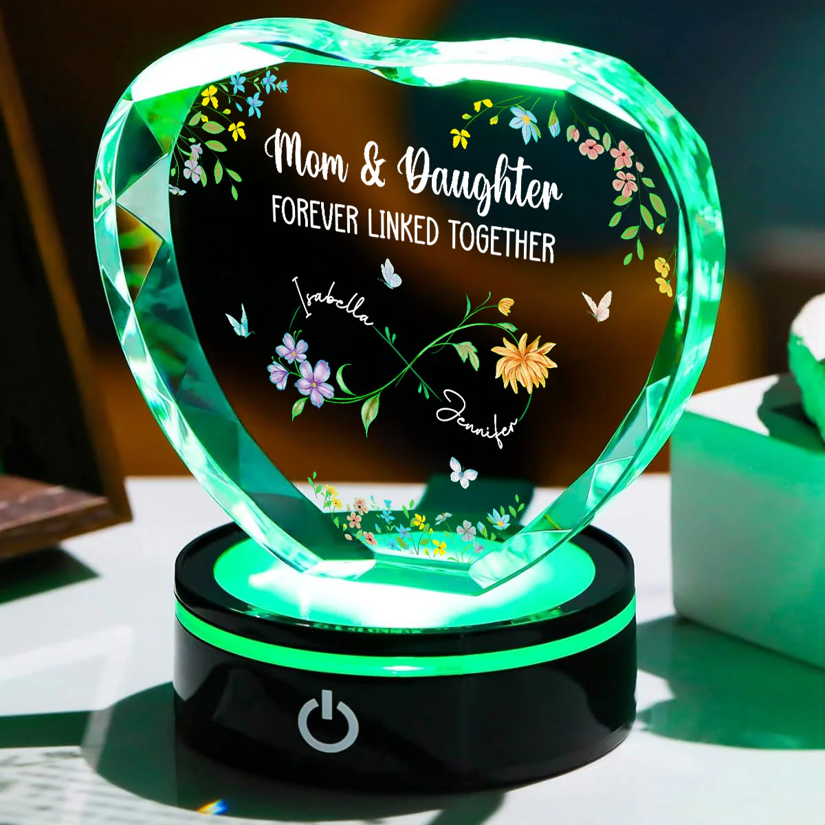 Mom And Daughter Forever Linked - Personalized Custom Crystal Led Light - Image 3