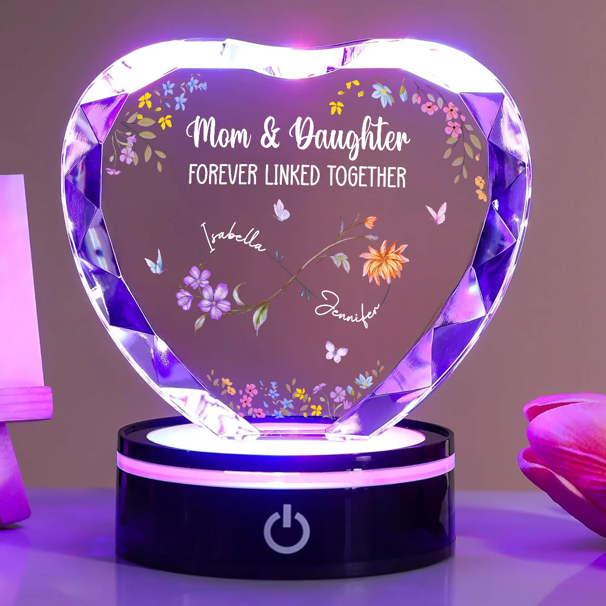 Mom And Daughter Forever Linked - Personalized Custom Crystal Led Light - Image 4