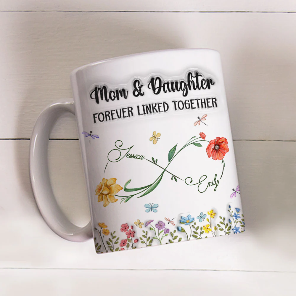 Mom And Daughter Forever Linked Together - Personalized Custom 3D Inflated Effect Mug - Image 2