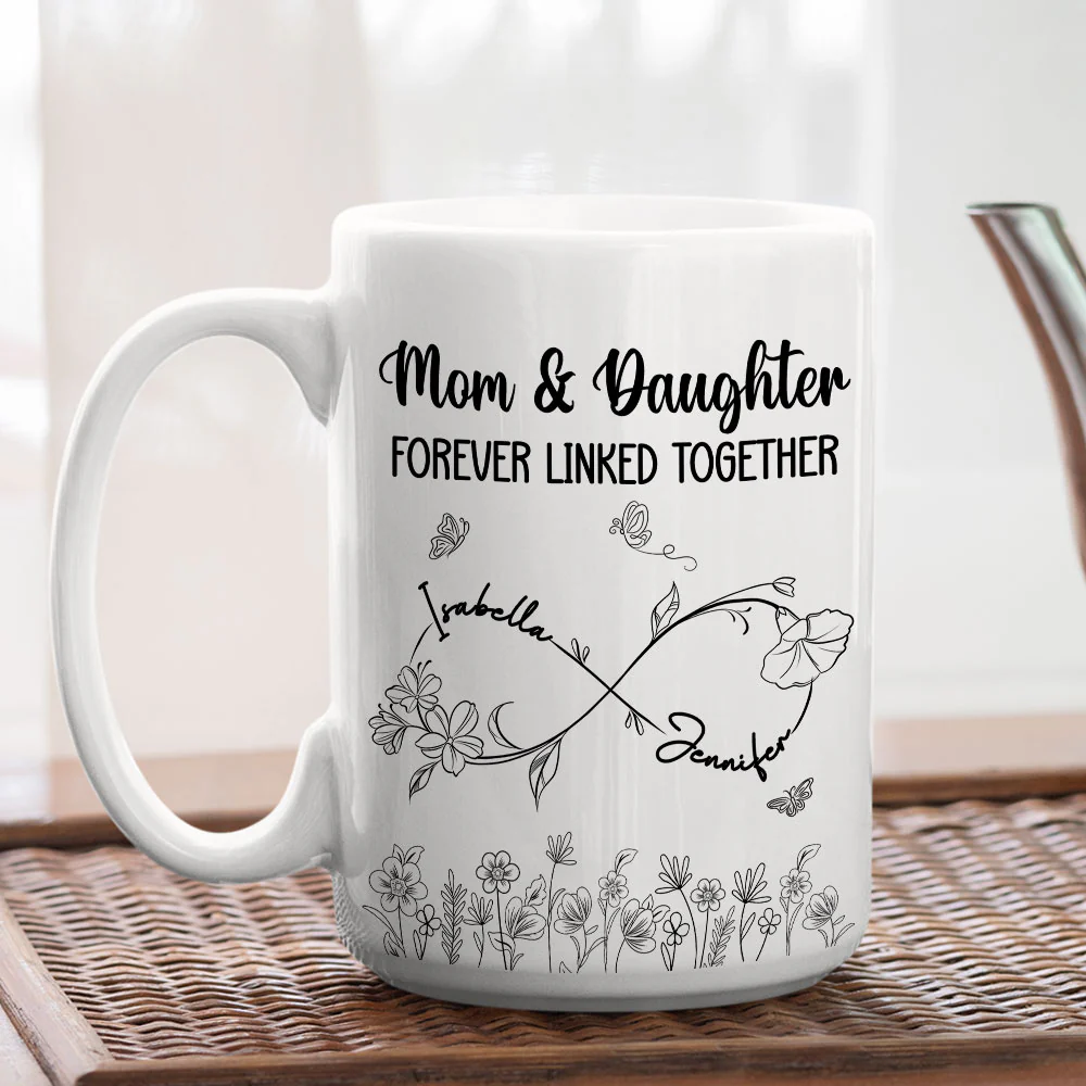 Mom And Daughter Forever Linked Together - Personalized Custom Coffee Mug - Image 5