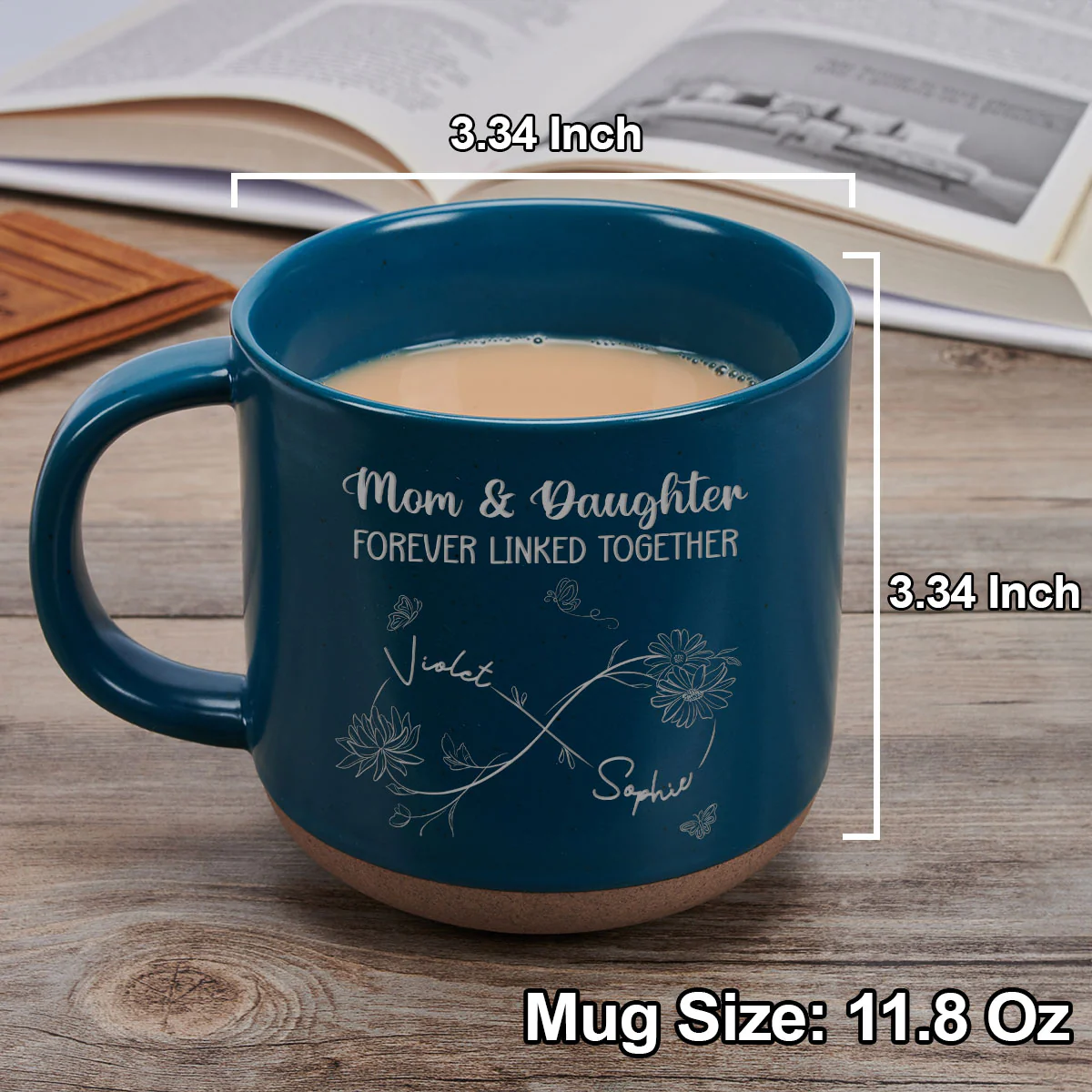 Mom And Daughter Forever Linked Together - Personalized Custom Engraved Pottery Mug - Image 3