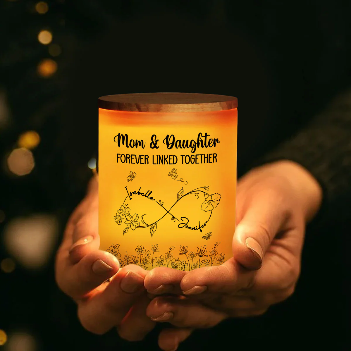 Mom And Daughter Forever Linked Together - Personalized Custom Glass Jar With LED Candle - Image 3