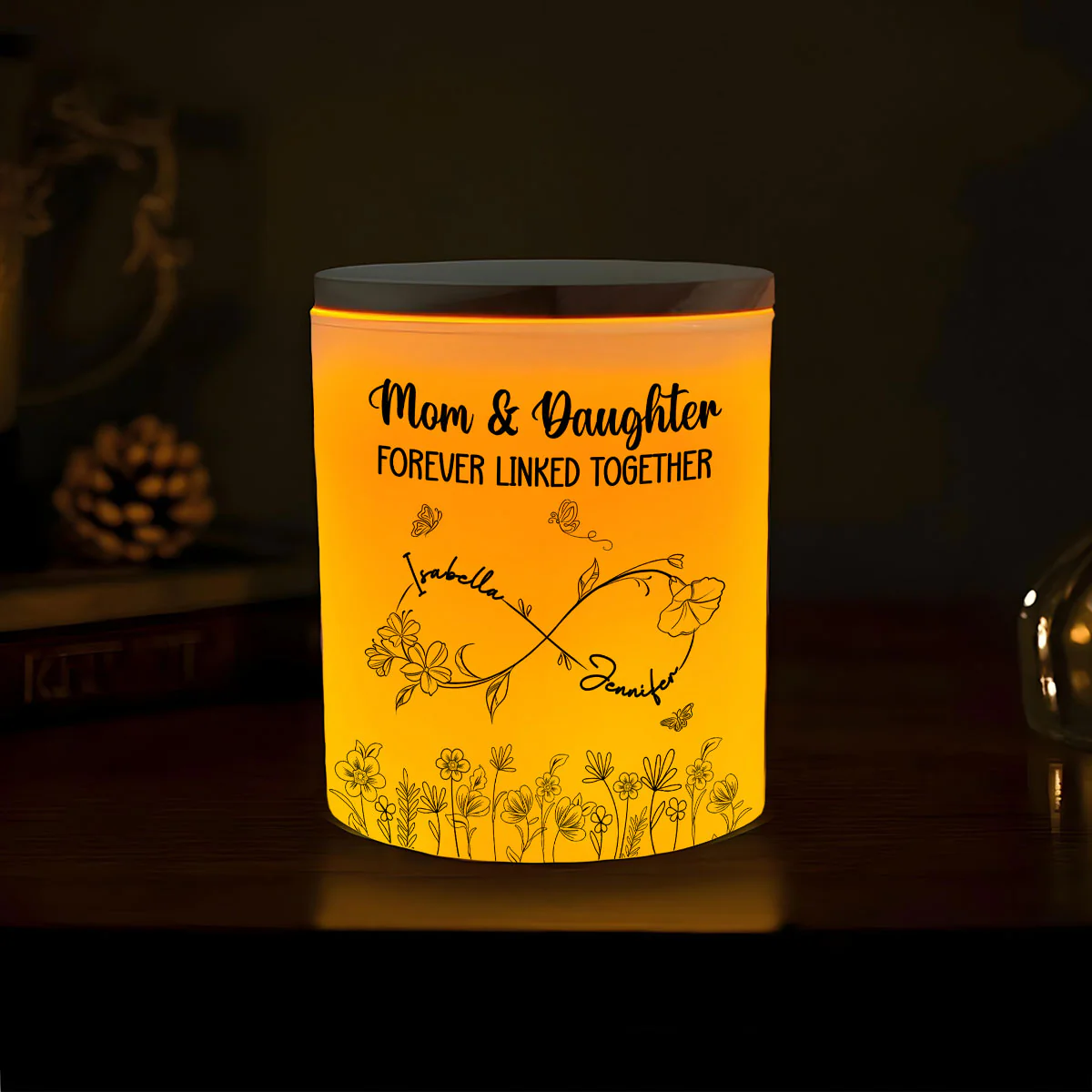 Mom And Daughter Forever Linked Together - Personalized Custom Glass Jar With LED Candle - Image 4