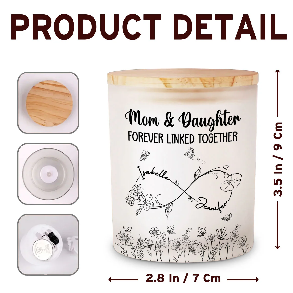Mom And Daughter Forever Linked Together - Personalized Custom Glass Jar With LED Candle - Image 6