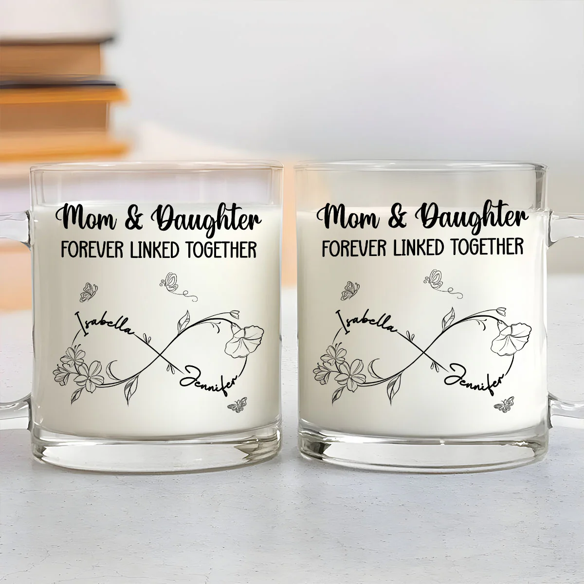 Mom And Daughter Forever Linked Together -  Personalized Custom Glass Mug - Image 2