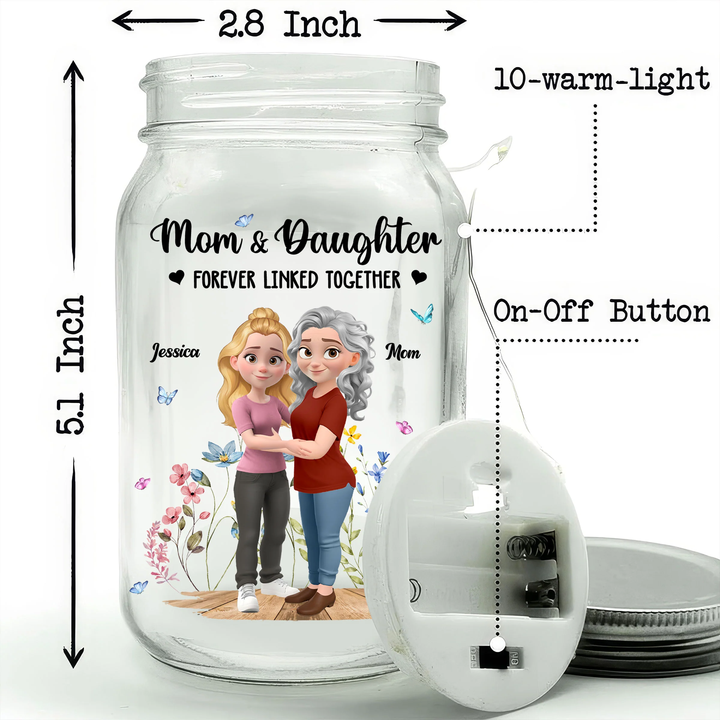 Mom And Daughter Forever Linked Together - Personalized Custom Mason Jar Light - Image 5