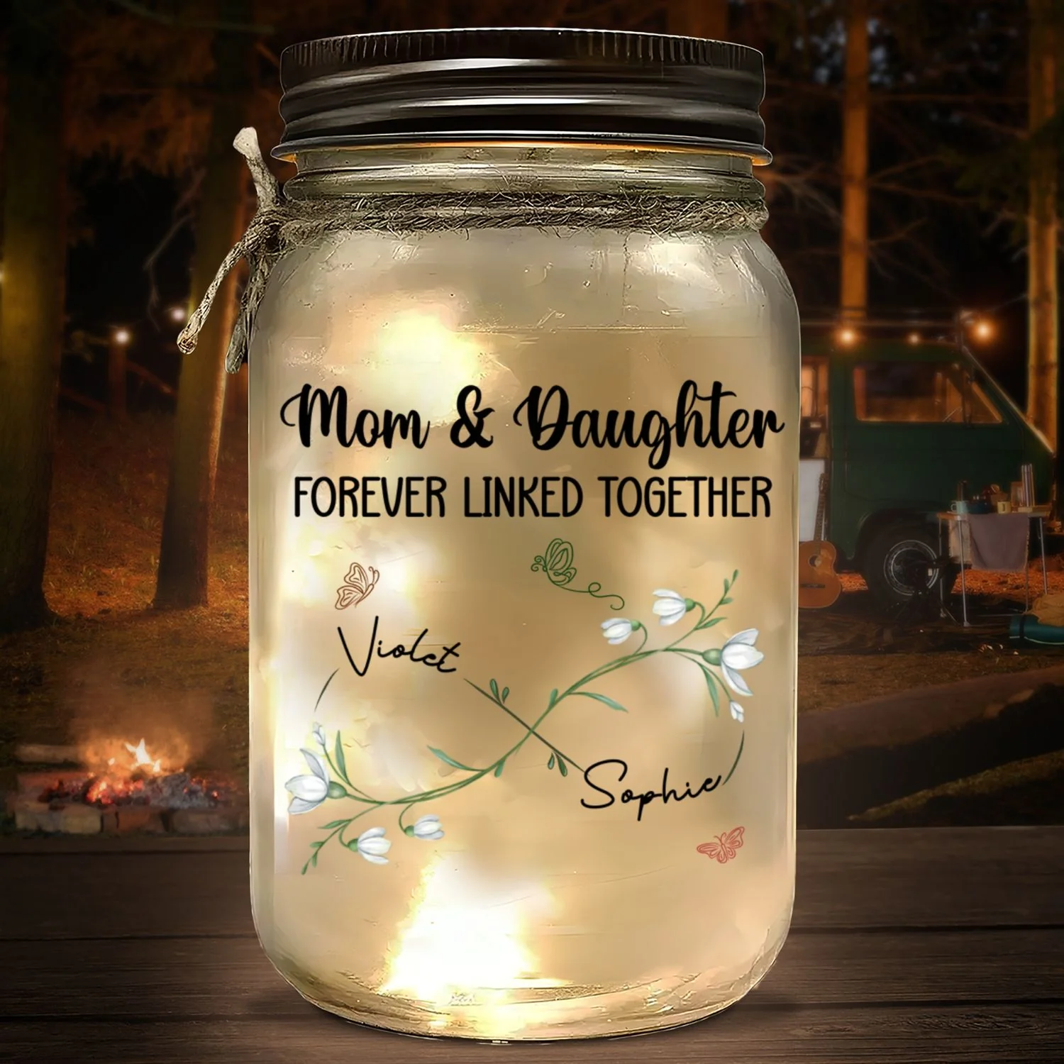 Mom And Daughter Forever Linked Together - Personalized Custom Mason Jar Light - Image 5