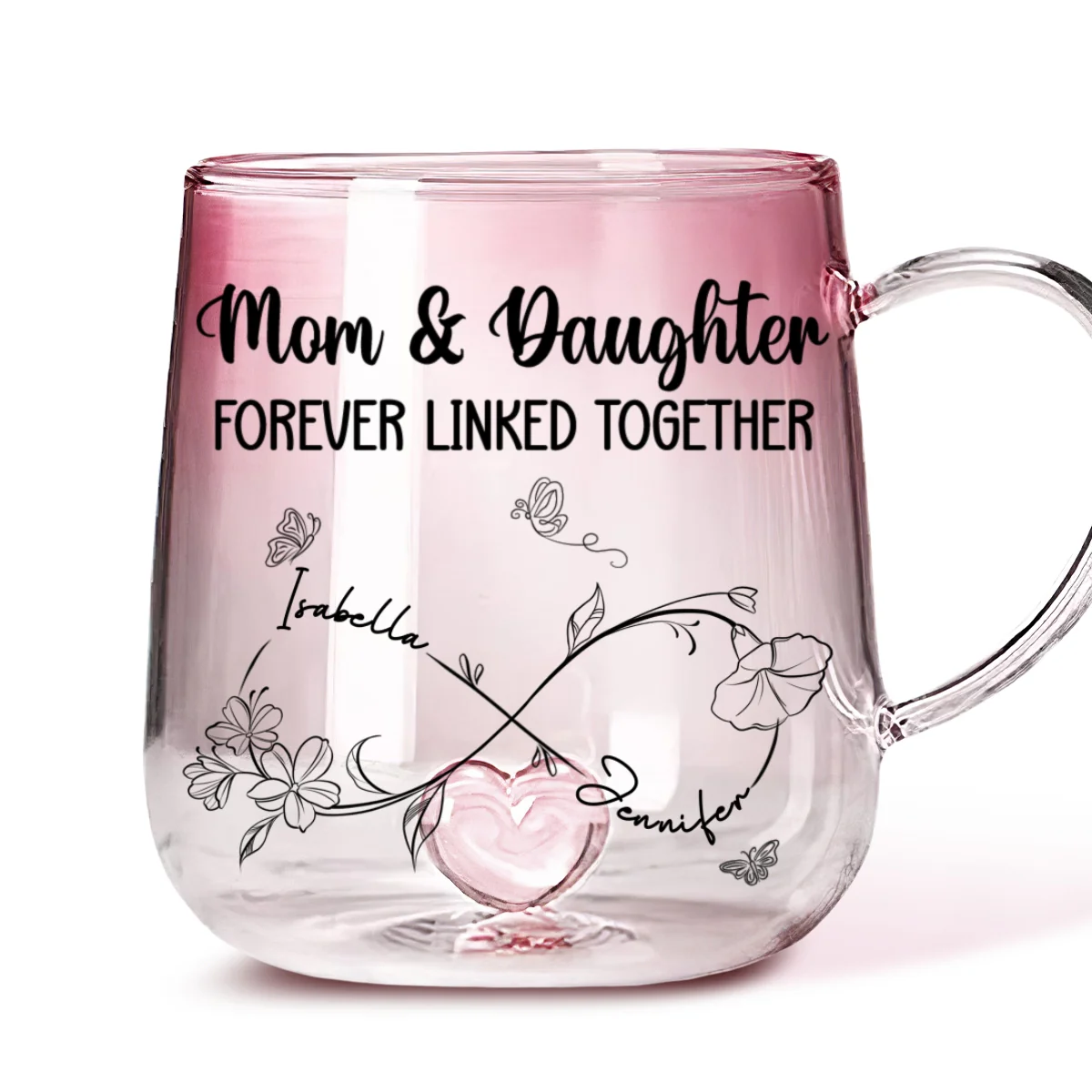 Mom And Daughter Forever Linked Together - Personalized Custom Pink Gradient Glass Mug - Image 5