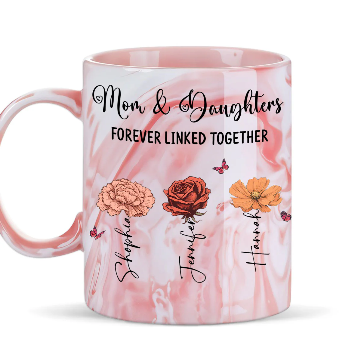 Mom And Daughter Forever Linked Together - Personalized Custom Pink Marble Mug