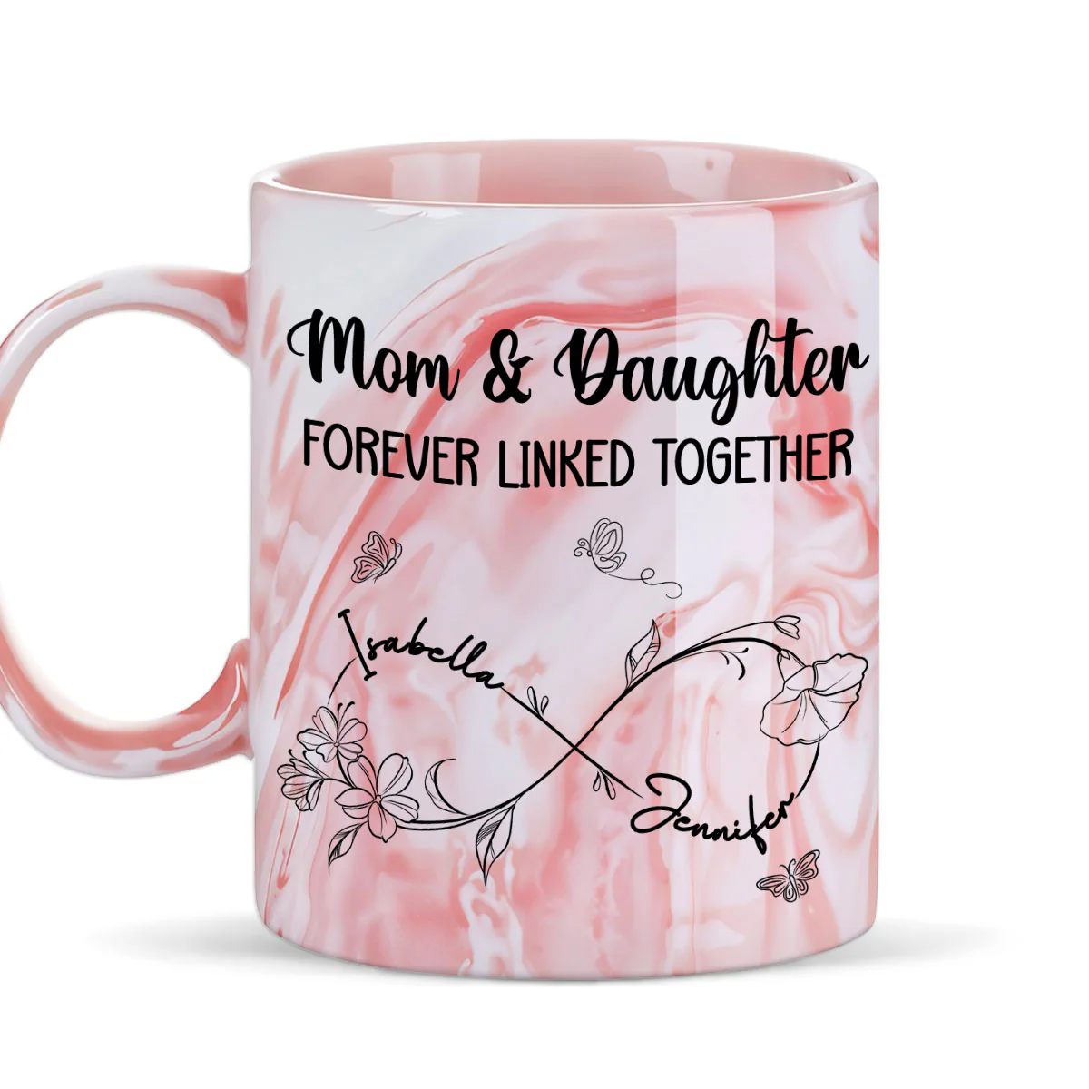 Mom And Daughter Forever Linked Together - Personalized Custom Pink Marble Mug