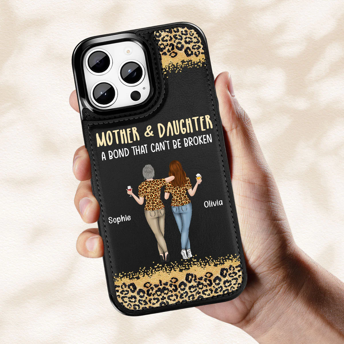 Mom And Daughter - Personalized Custom Leather Phone Case - Image 3