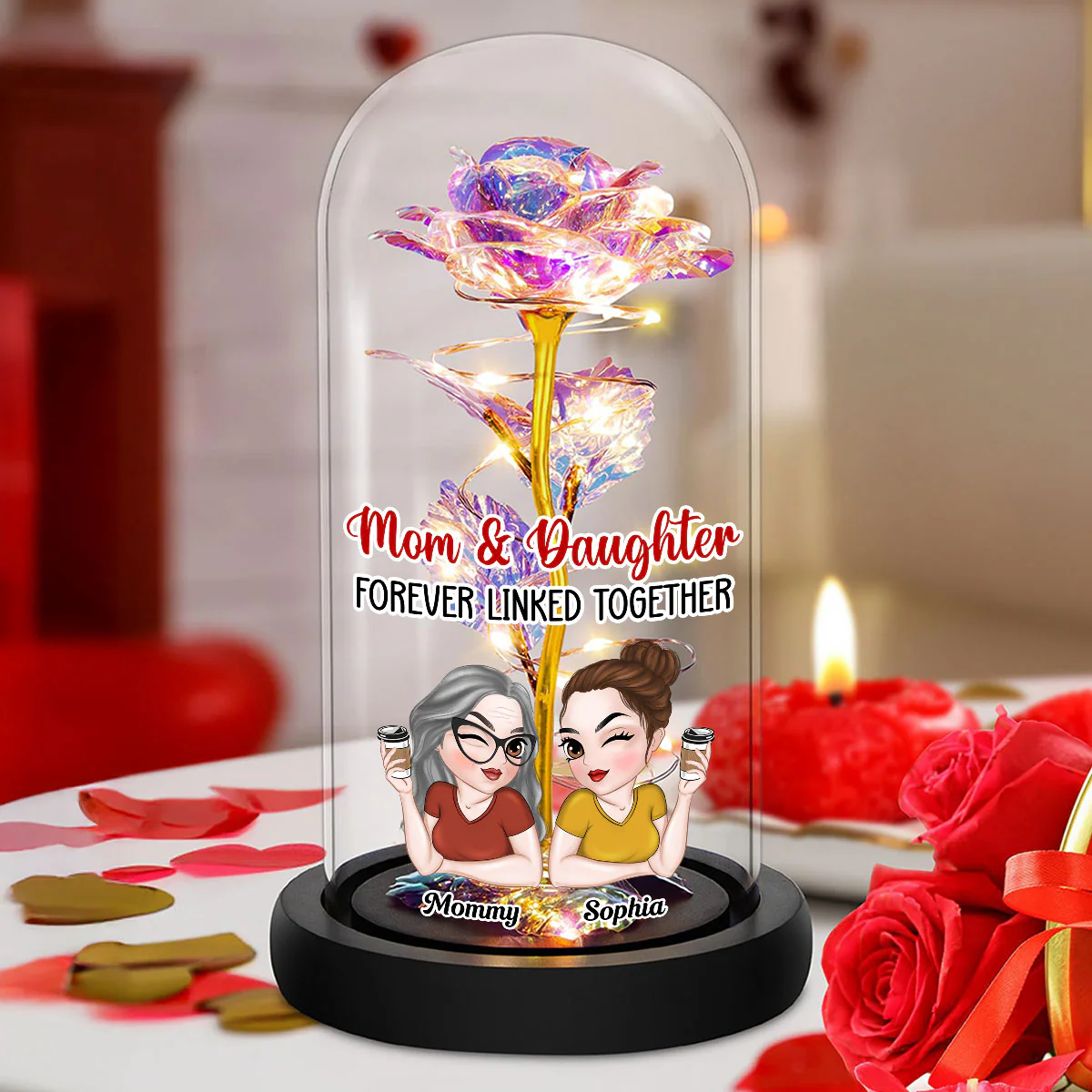 Mom And Daughter - Personalized Custom Sparkly Rose - Image 2