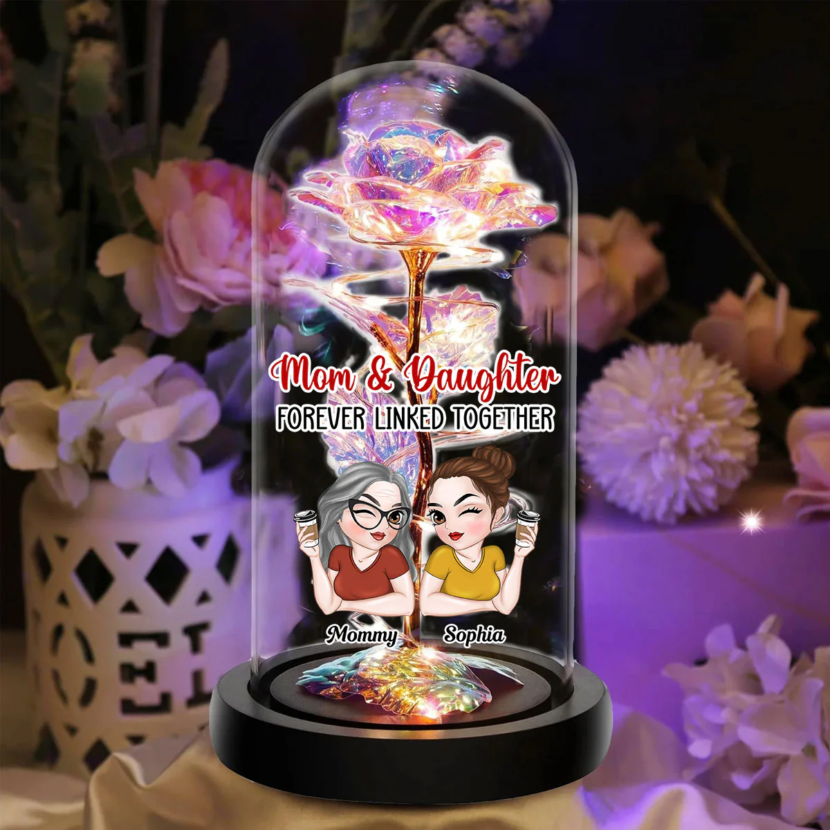 Mom And Daughter - Personalized Custom Sparkly Rose - Image 4