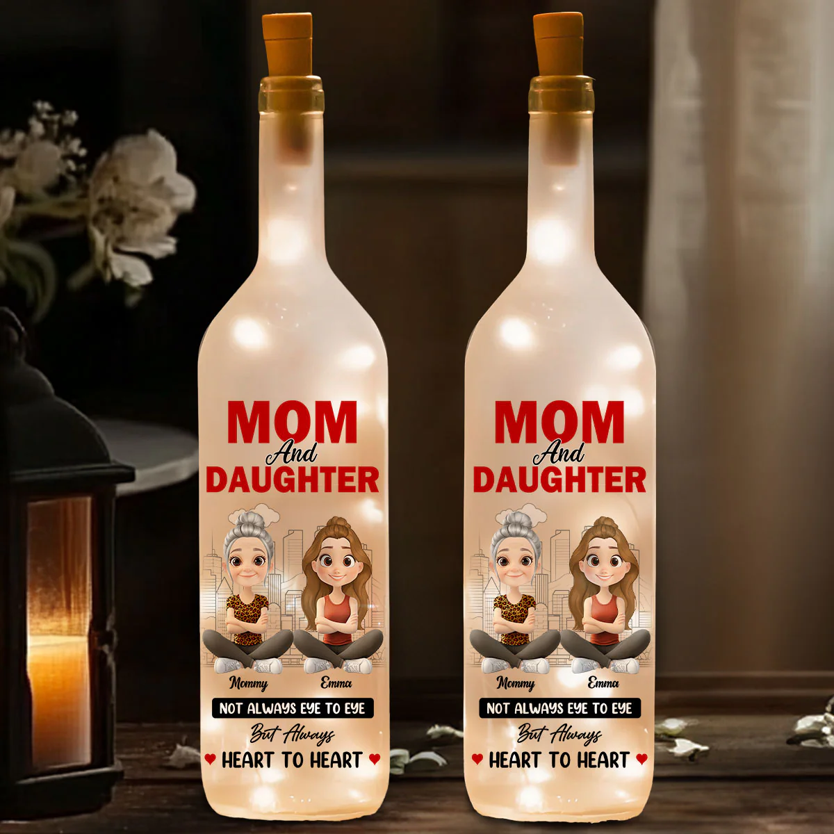 Mom And Daughter Sharing Forever Memories - Personalized Custom Bottle Lamp - Image 2