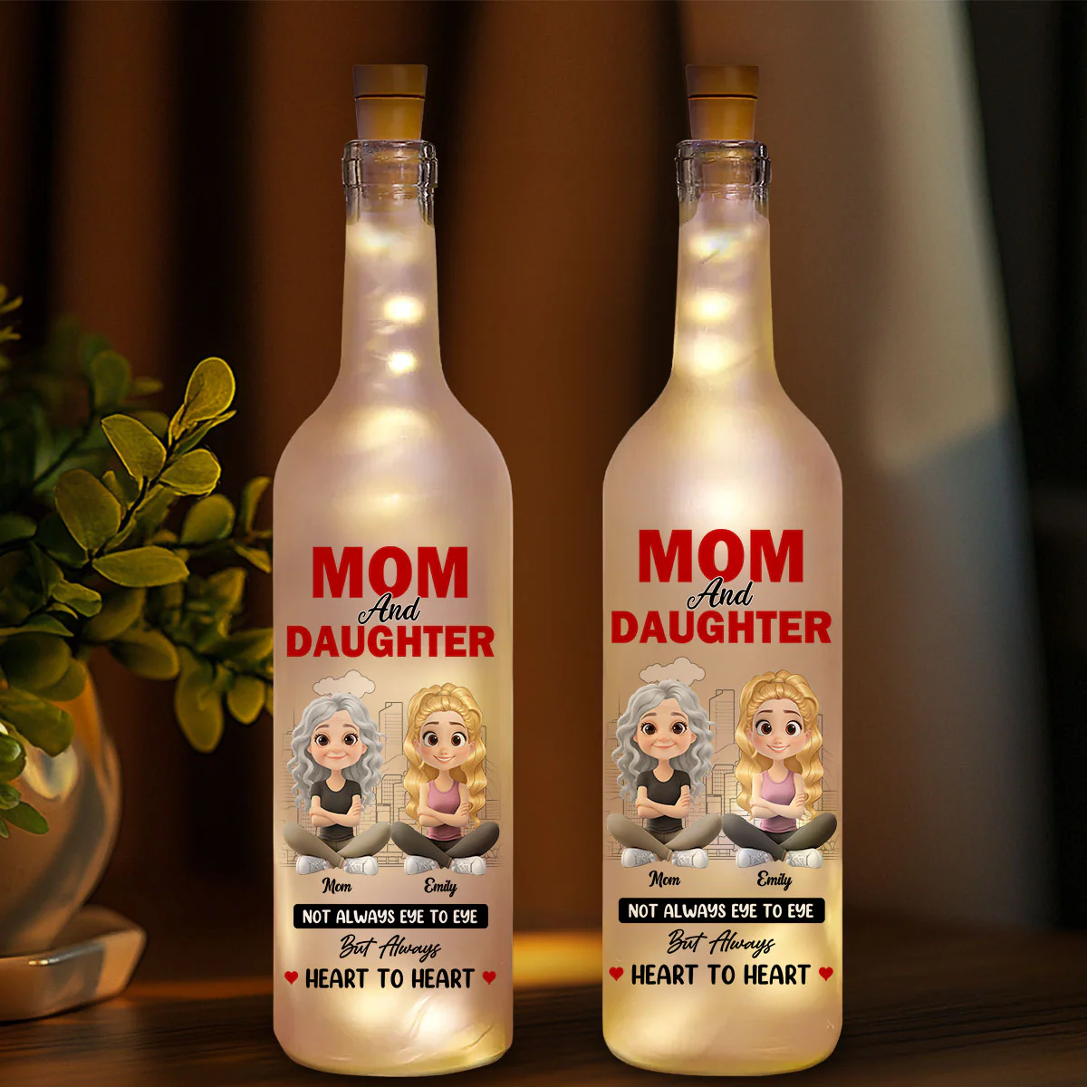 Mom And Daughter Sharing Forever Memories - Personalized Custom Bottle Lamp - Image 3