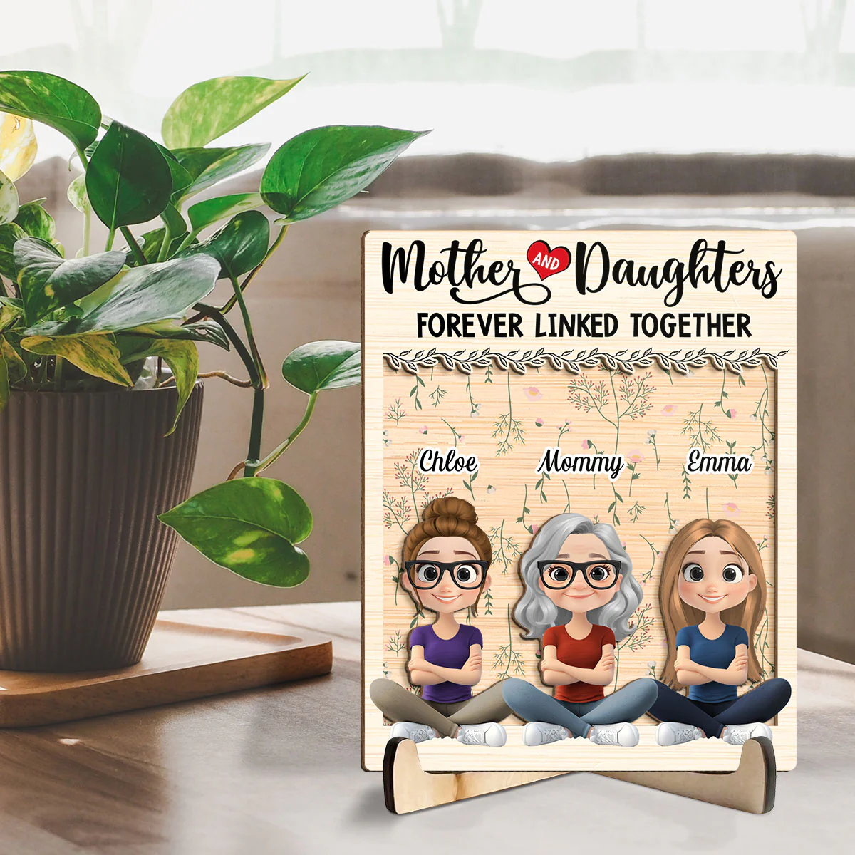 Mom And Daughter Together Version 2 - Personalized Custom Wooden Plaque - Image 2