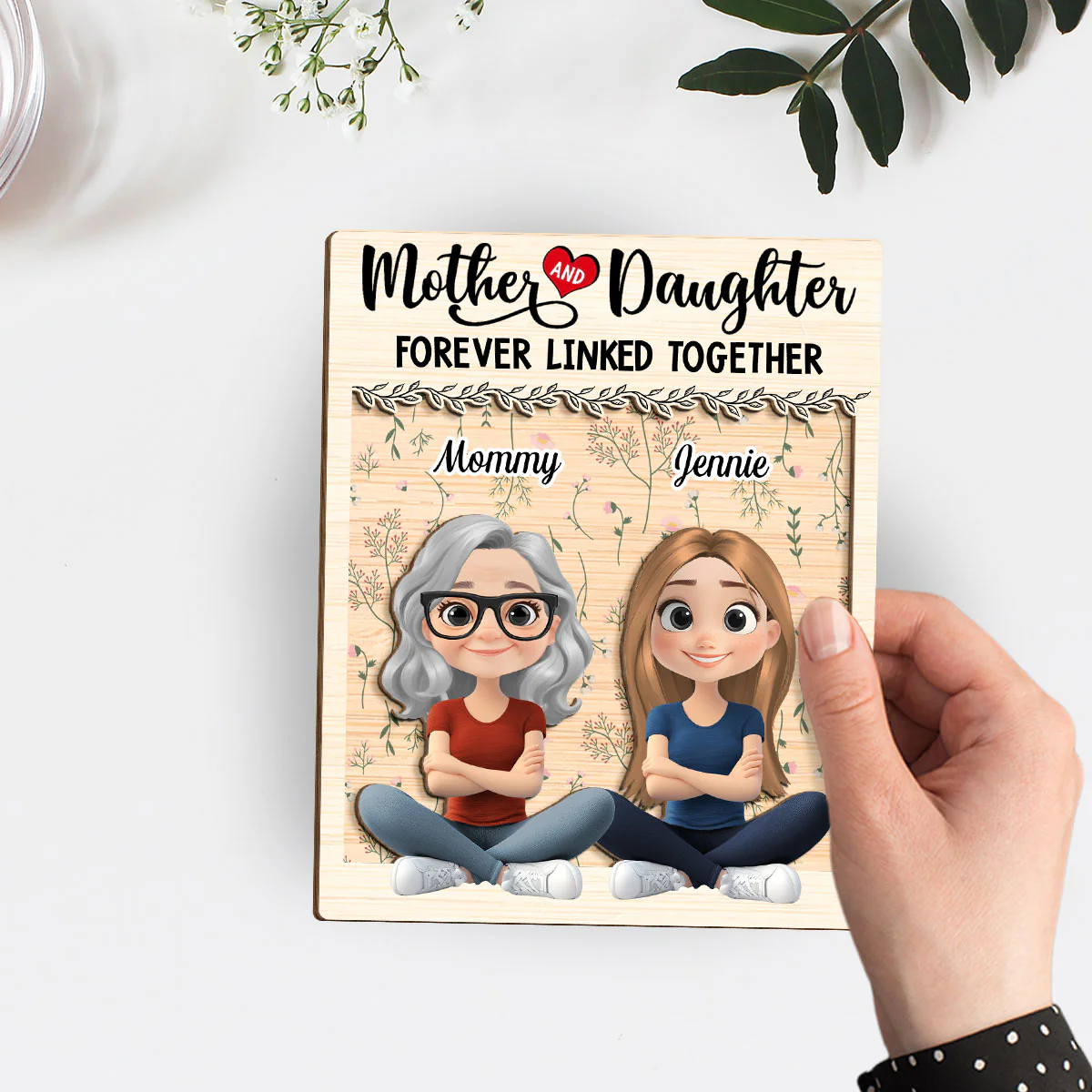 Mom And Daughter Together Version 2 - Personalized Custom Wooden Plaque - Image 3