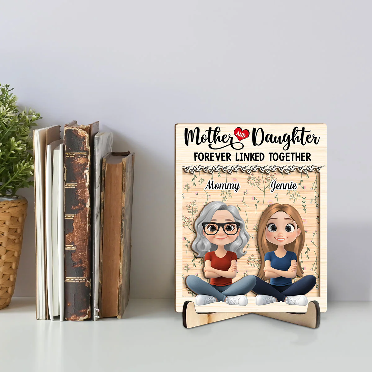 Mom And Daughter Together Version 2 - Personalized Custom Wooden Plaque - Image 4