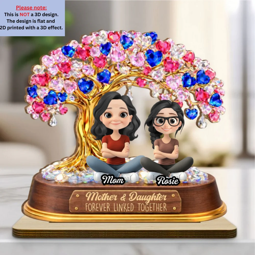 Mom And Daughters Love Tree - Personalized Custom 2-Layer Wood Plaque With Flat Base - Image 6
