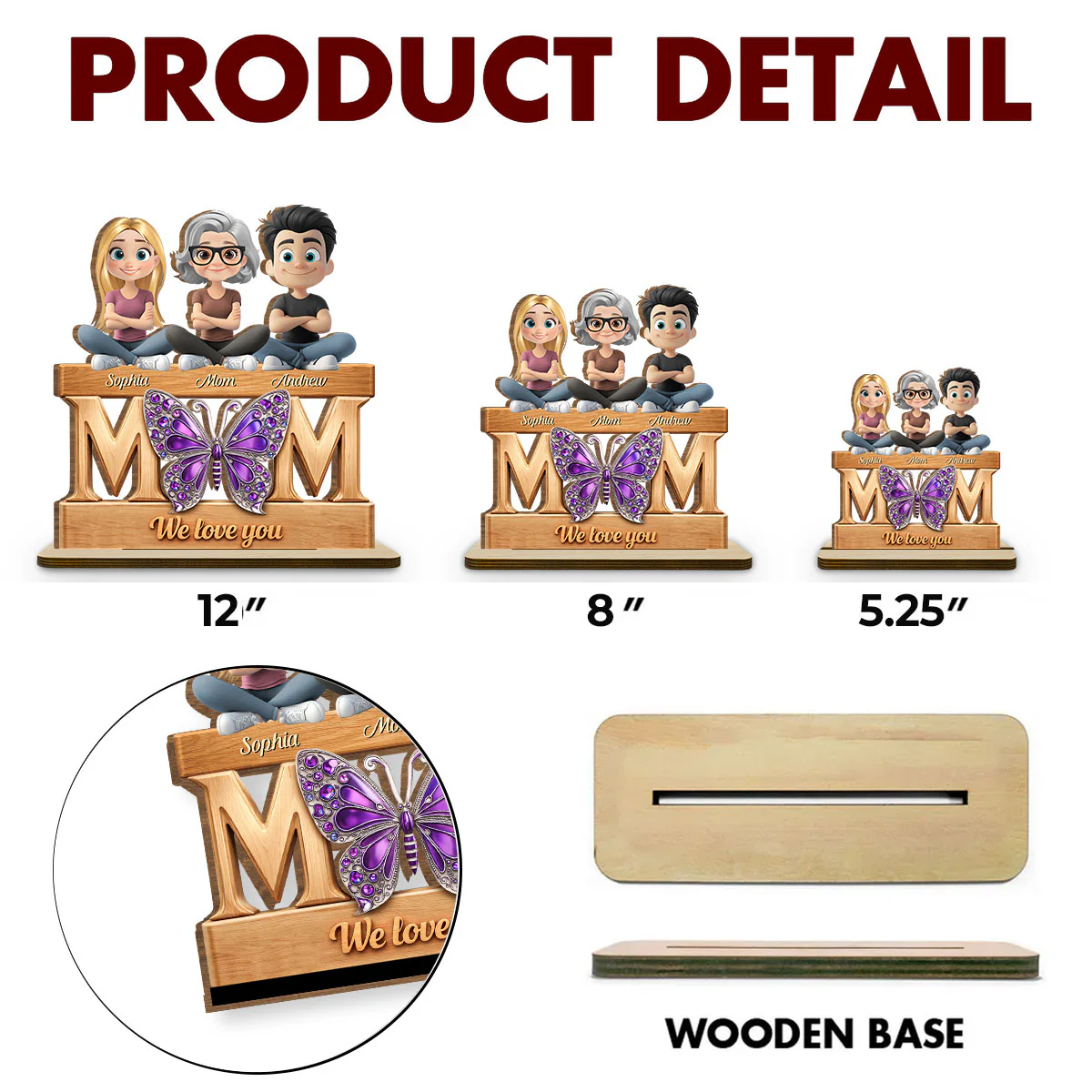 Mom And Her Kids - Personalized Custom 2-Layer Wood Plaque With Flat Base - Image 5