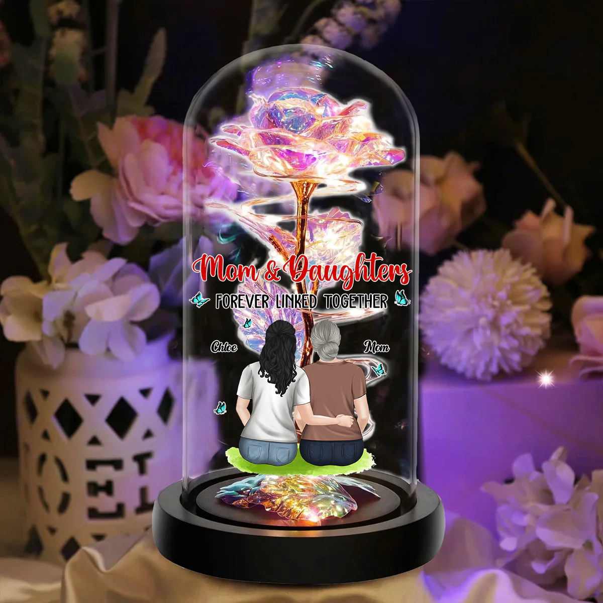 Mom And Lovely Daughter - Personalized Custom Sparkly Rose - Image 3