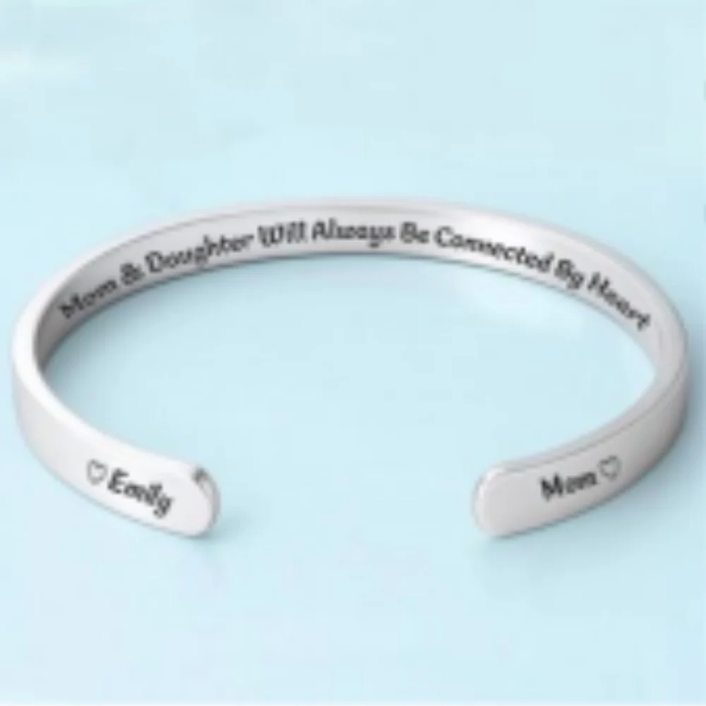 Mom & Daughter Will Always Be Connected By Heart - Personalized Custom Bracelet Cuff - Image 6