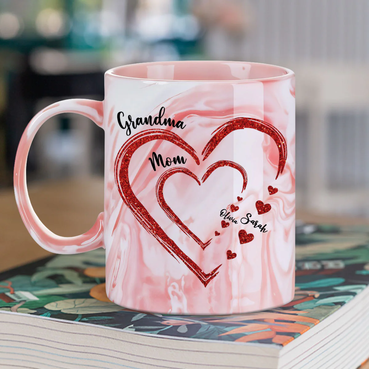 Mom Grandma Sweethearts - Personalized Custom Pink Marble Mug - Image 2