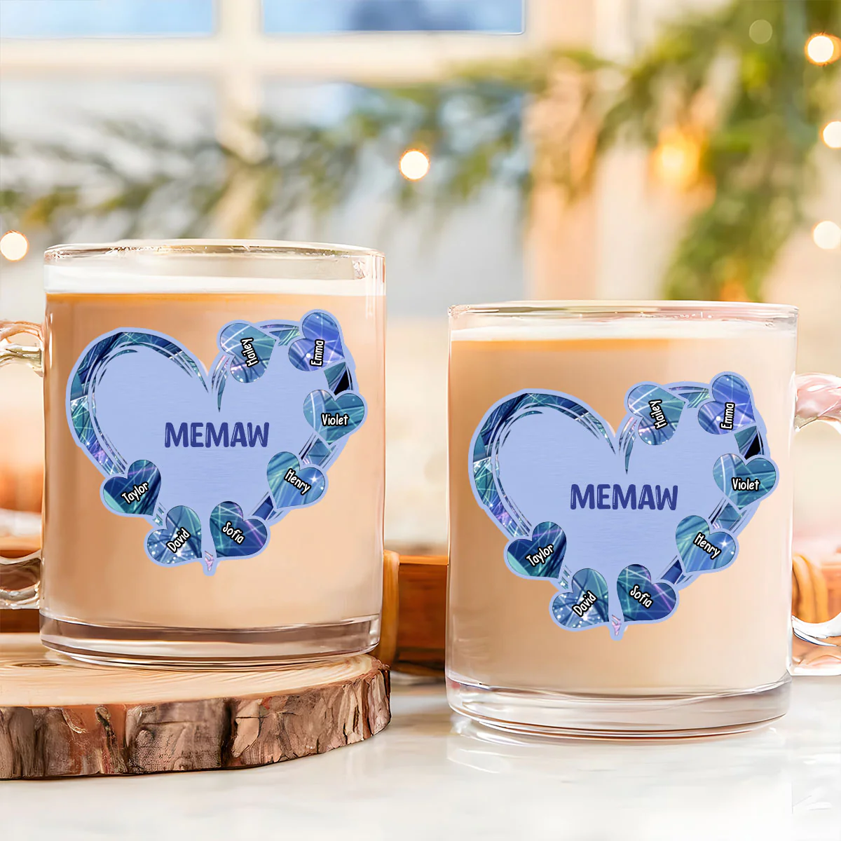 Mom Heart Kids - Personalized Custom Glass Mug - Image 2